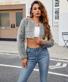 Langry gray faux fur cropped jacket in ultra short fashion coat