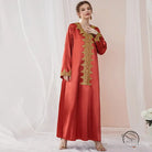 Elegant embroidered langry fashion abaya in red satin with gold details