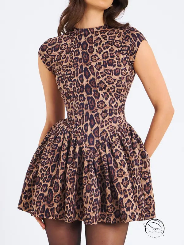 Langry fashion leopard print short-sleeved fit-and-flare party dress