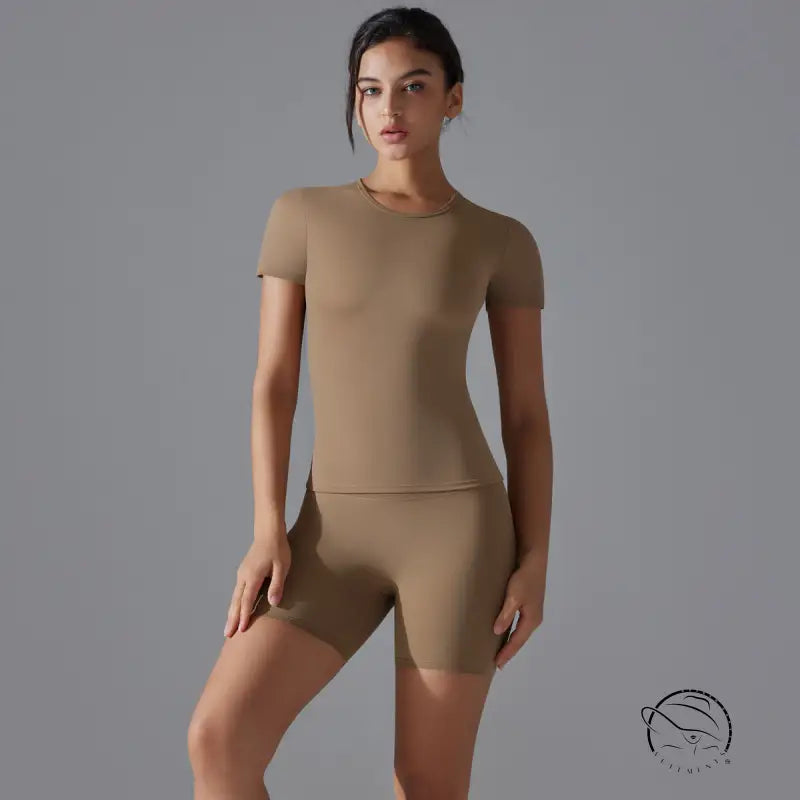 Spring Autumn t Shirt Quick Drying Yoga Clothes Short Sleeve Slim Fit Fitness Blouse Outdoor Running Sports Suit Women