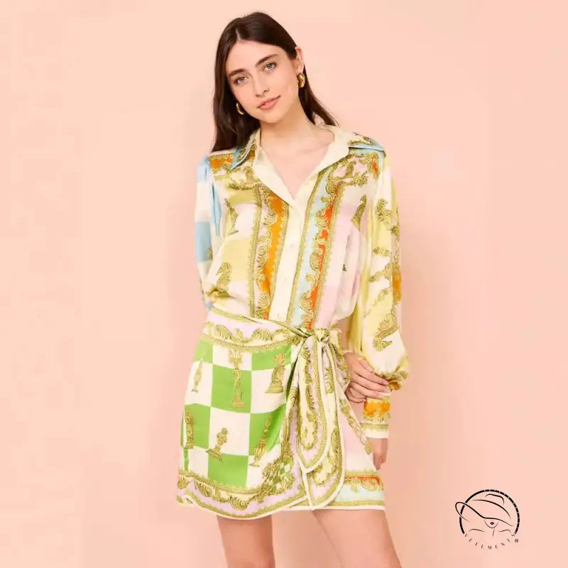 Lantern Sleeve Positioning Print Holiday Casual Dress