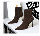 Elegant langry brown suede fashion ankle boots with pointed toe and high heel