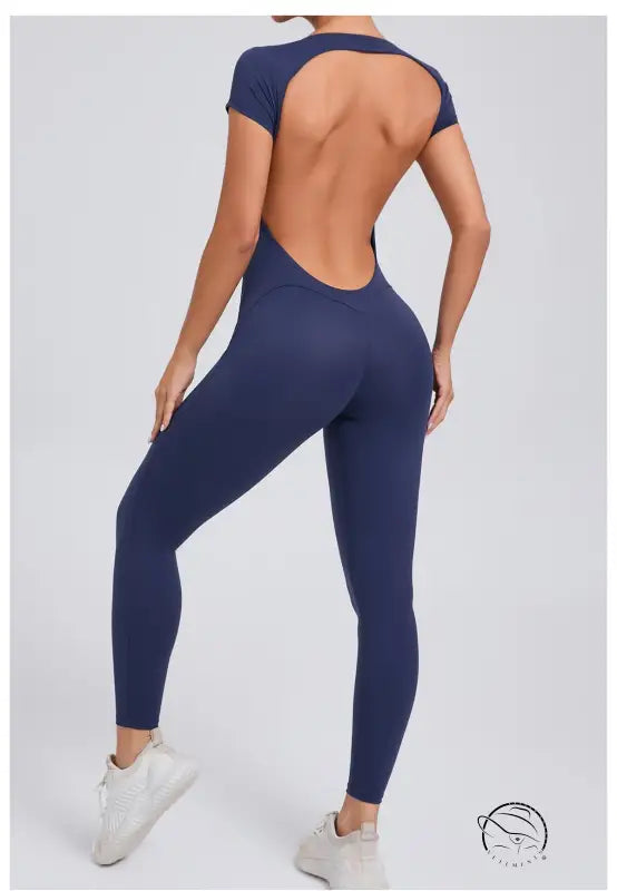 Navy blue langry backless yoga bodysuit in fashion ملابس