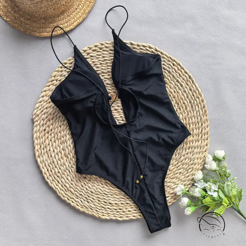 Black one-piece swimsuit women bikini for ladies swimwear