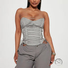 Gray lace-up strapless corset vest in langry fashion ملابس