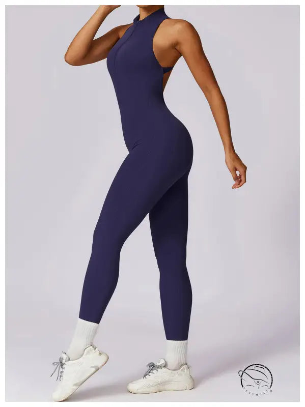 Langry navy blue high-neck Beauty Back Yoga Jumpsuit with side cutouts