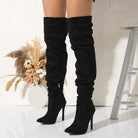 Elegant langry fashion black suede over-the-knee high heel boots