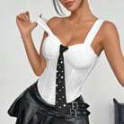 Langry Sweet Spicy white mesh corset with black polka dot tie belt