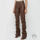 Tight faux leather ruched pants in brown