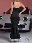 Elegant black mermaid langry fashion dress in slim fit sheath swing style