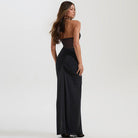 Elegant black halter neck maxi dress with textured waist panel by Versace, langry fashion ملابس