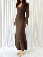 Brown textured long-sleeved langry dress from the Beautiful Knitted Dress collection