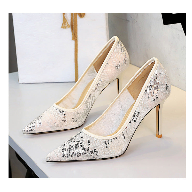Shallow Mouth Sequin Fashionable Elegant High Heel