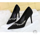 Elegant black velvet Rhinestone Cocktail Stiletto Heel with rhinestone fashion embellishments