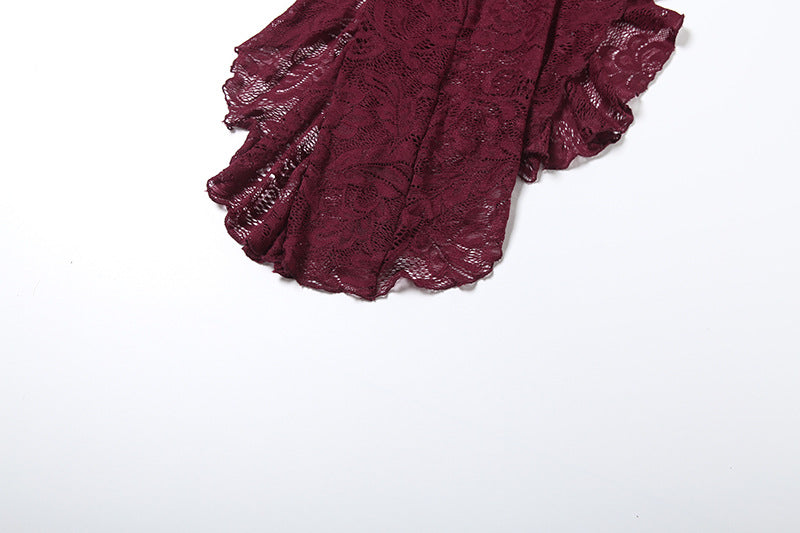 Elegant burgundy lace scarf with floral pattern in Langry fashion ملابس