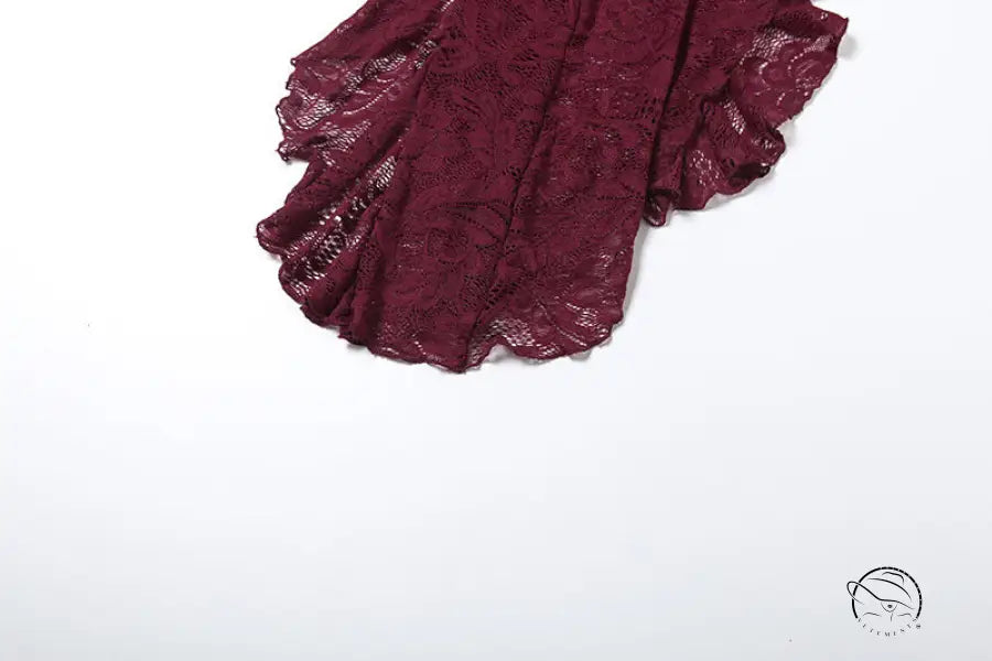 Elegant slim fit tube top dress with burgundy lace scarf floral pattern