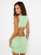 Light green open-back Lace up Dress Summer Hollow Out Cutout-out Backless Hip Bag Dress in Langry fashion ملابس