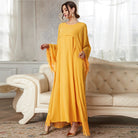 Yellow fringed abaya langry fashion dress with tassels and mesh
