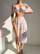Fashion floral print off-shoulder lingerie dress with high slit