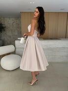Strapless light pink Gorgeous Midi Dress for stylish fashion and ملابس options