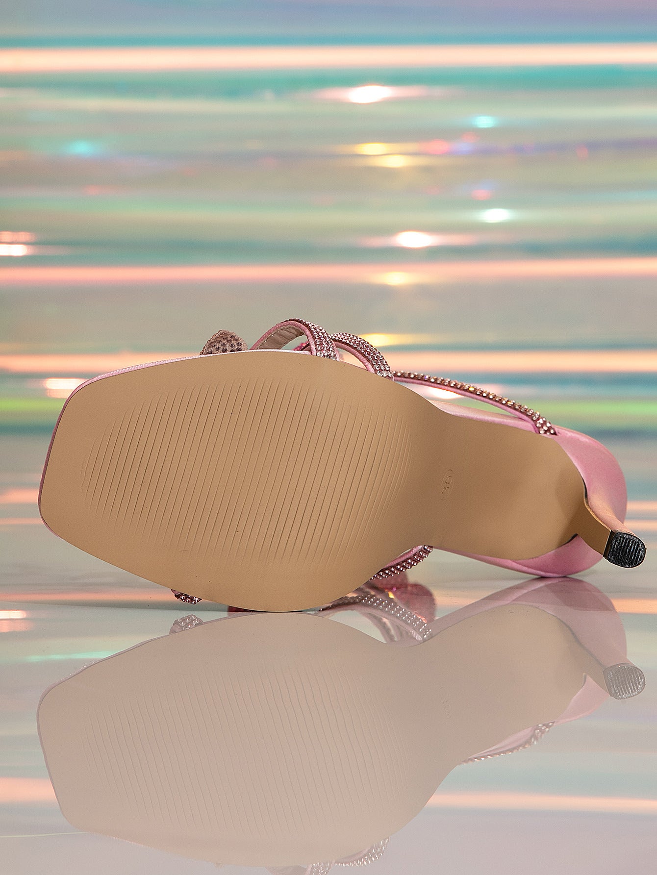 Langry one strap floral rhinestone high heel in pink white leather fashion