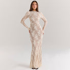Lace-covered long-sleeved fitted gown from Stunning Slim Sheath Dress collection fashion ملابس