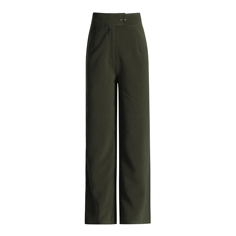 Olive green wide-leg trousers from Casual Office Summer V Neck Long Sleeve Pants Set