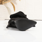 Elegant langry fashion black satin eye mask with pointed tip and elastic band for secure fit in high leg boot