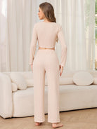 Woman’s ribbed knit lounge set from Winter Casual Two Piece Pajamas for stylish comfort