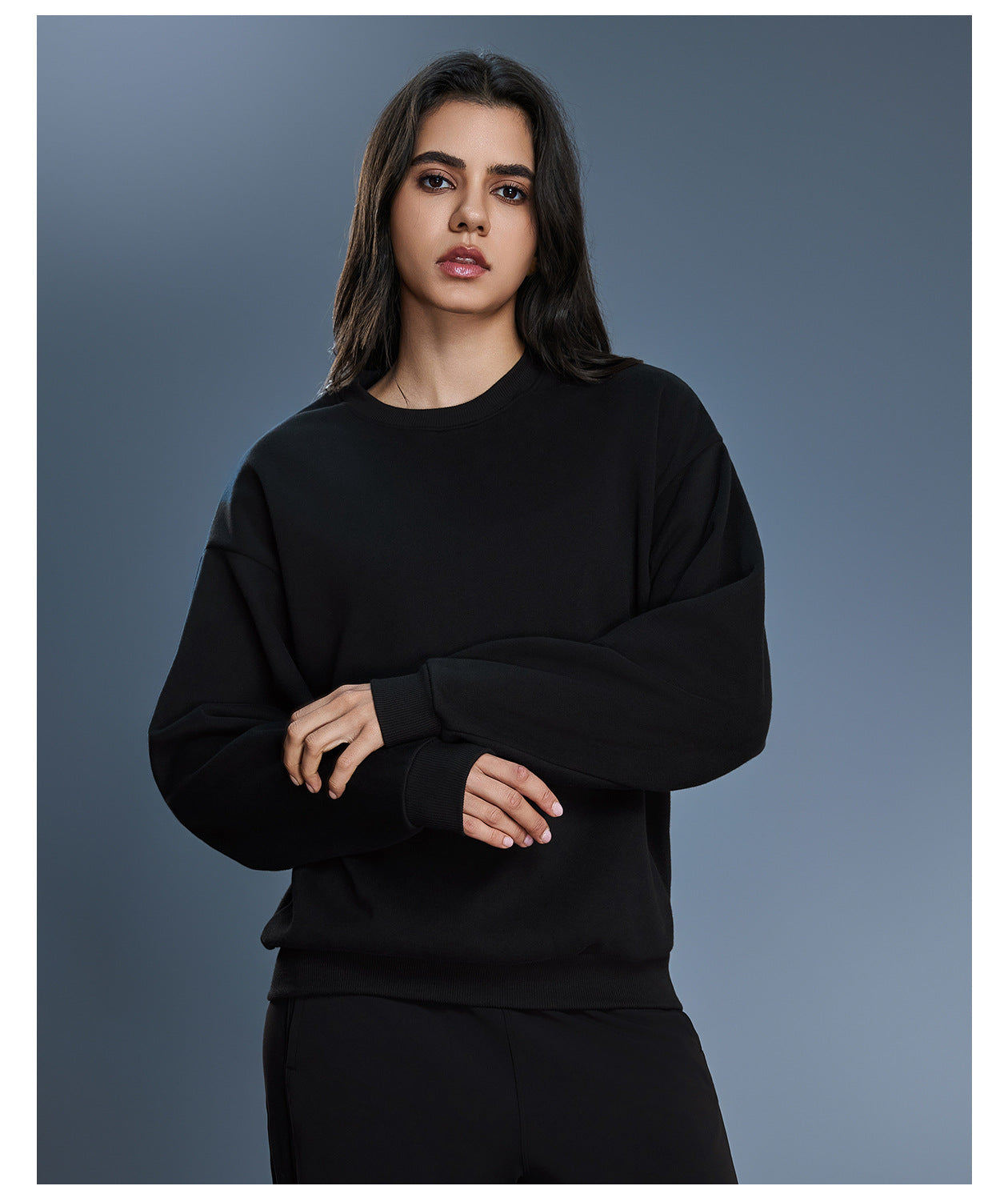 Black long sleeve cotton blend oversized sweatshirt hoodie