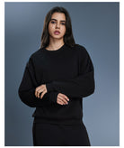 Black long sleeve cotton blend oversized sweatshirt hoodie