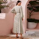 Cute stitching lace high waist langry fashion dress in cream floral