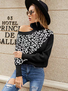 Langry leopard print off-the-shoulder fashion sweater in black and white