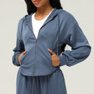 Blue zip-up hooded sweatshirt from Langry, fashionable ملابس perfect for casual wear