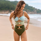 Woman’s color-blocked Comfy One Piece Swimsuit, perfect for fashionable summer outings