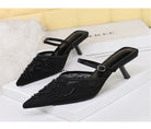 Langry fashion black velvet mule heels with beaded pointed toe