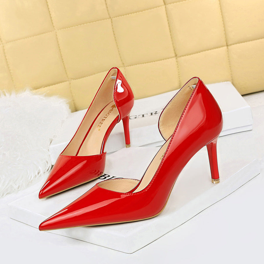 Shiny Patent Leather Side Hollow out High Heels