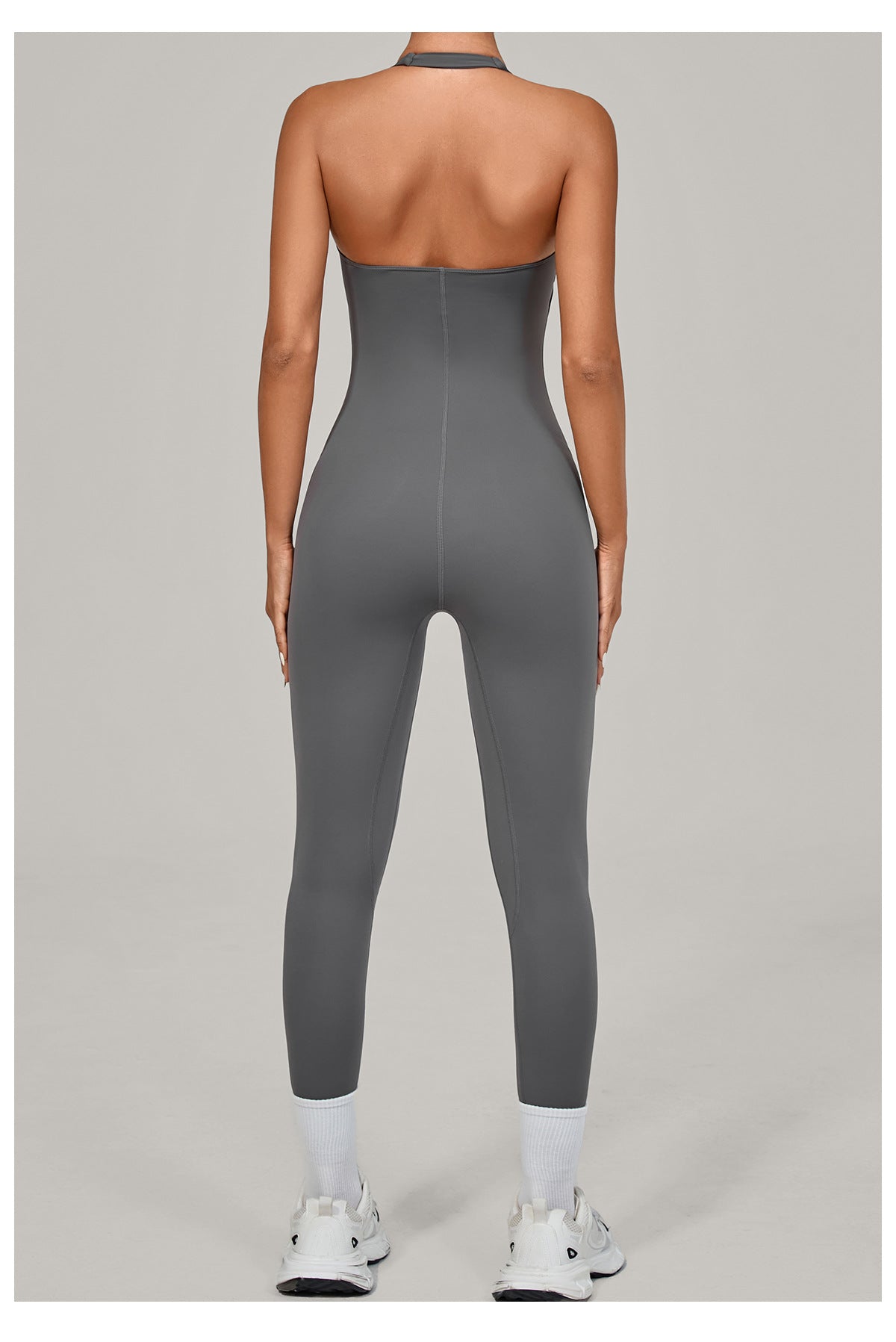 Sleek langry fashion halter yoga jumpsuit in gray one-piece ملابس