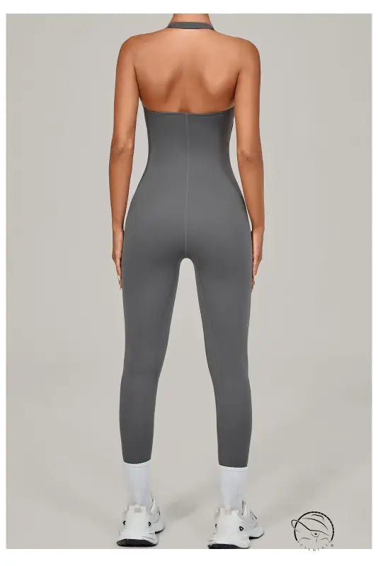 Sleek langry halter yoga jumpsuit in gray for outdoor fashion
