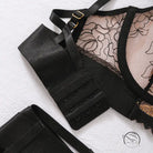 Complex Craft black lace lingerie set with gold hardware, fashion embroidery underwear