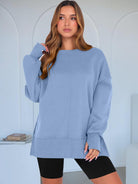 Light blue langry fashion ملابس oversized casual loose round neck pullover sweatshirt