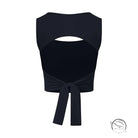 Black adjustable shockproof outdoor running bra with cropped cutout top and waist tie