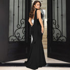 Elegant black halter gown, a stunning choice for fashion enthusiasts seeking ملابس