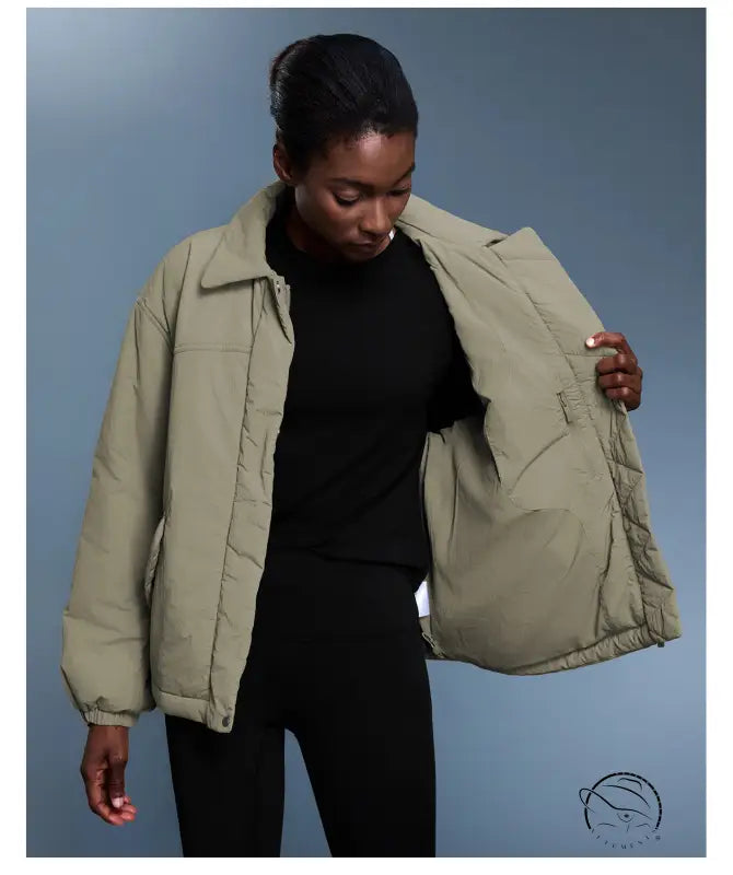 Khaki langry puffer jacket in casual cotton padded fashion coat