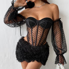 Elegant off Shoulder Bell Sleeve Steel Ring Boning Corset