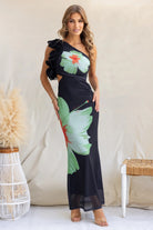 Floral one-shoulder maxi dress in Gorgeous Mesh Slim Fit Dress for trendy fashion ملابس