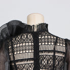 Elegant High Sense Lantern Sleeve Dress featuring Black Lace and Sheer Fabric Design