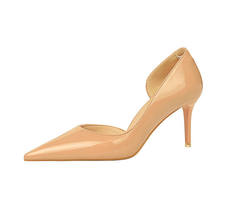 Shiny Patent Leather Side Hollow out High Heels