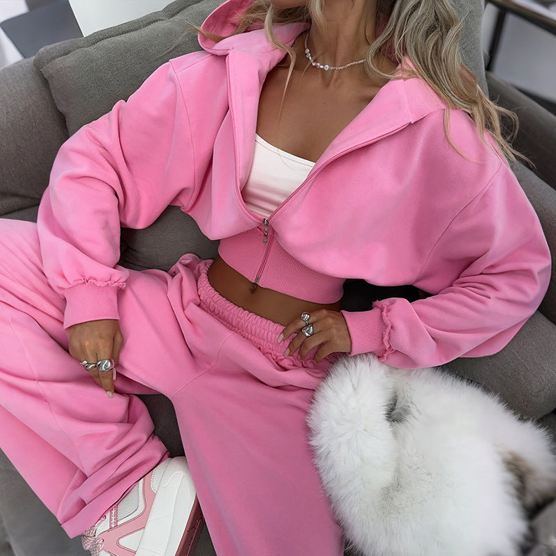 Langry pink cropped hoodie and matching sweatpants fashion set