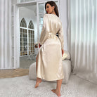 Elegant cream satin langry robe in fashion ملابس style